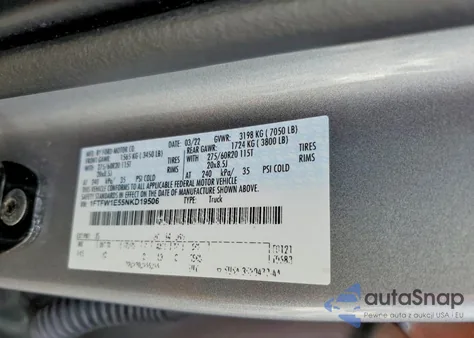 2022 Ford F150 Supercrew из США, поврежденный, VIN 1FTFW1E55NKD19506